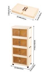 Living and Home Foldable 3/4-Tier Rolling Plastic Storage Cabinet with Magnetic Doors in Cream - Size: Large - thumbnail 2