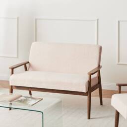 Wyld and Coco 2-Seater Boucle Sofa Beige-Brown - Solid Wood Frame Armrests in Beige