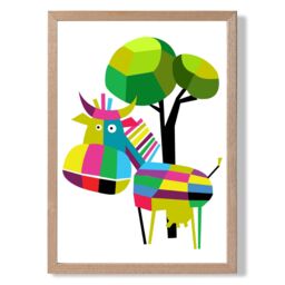 ARTZE Cow Bright Geometric Animal Framed Print SIZE: A3 with Oak Frame - Size: A4 - thumbnail 1