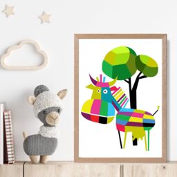 ARTZE Cow Bright Geometric Animal Framed Print SIZE: A3 with Oak Frame - Size: A4 - thumbnail 2