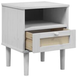 Berkfield Home Bedside Cabinet SENJA Rattan Look White 40x35x48 cm Solid Wood Pine - Size: 40 x 35 x 48 cm - thumbnail 5