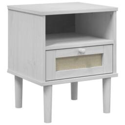 Berkfield Home Bedside Cabinet SENJA Rattan Look White 40x35x48 cm Solid Wood Pine - Size: 40 x 35 x 48 cm - thumbnail 1