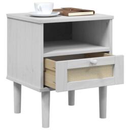 Berkfield Home Bedside Cabinet SENJA Rattan Look White 40x35x48 cm Solid Wood Pine - Size: 40 x 35 x 48 cm - thumbnail 4