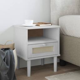 Berkfield Home Bedside Cabinet SENJA Rattan Look White 40x35x48 cm Solid Wood Pine - Size: 40 x 35 x 48 cm - thumbnail 2