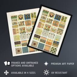"Artery8 Renaissance Patterns Racinet Vintage Framed Wall Art Print - Size: W12"" x H16""" - thumbnail 2