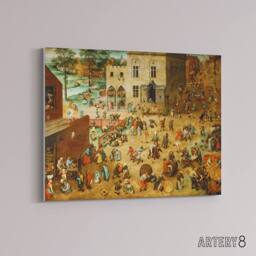 "Artery8 Pieter Bruegel The Elder Childrens Games Canvas Wall Art Print in Brown - Size: W18"" x H24""" - thumbnail 2