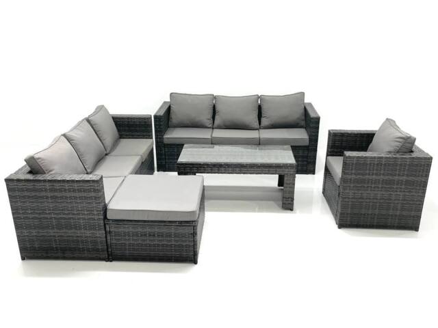 Fimous Rattan Garden Furniture Set Outdoor 8 Seater Patio Conversation Sets with Glass Top Coffee Table in Dark Grey - image 1