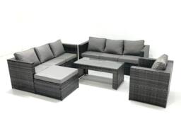 Fimous Rattan Garden Furniture Set Outdoor 8 Seater Patio Conversation Sets with Glass Top Coffee Table in Dark Grey - thumbnail 2