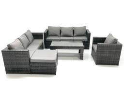 Fimous Rattan Garden Furniture Set Outdoor 8 Seater Patio Conversation Sets with Glass Top Coffee Table in Dark Grey - thumbnail 1
