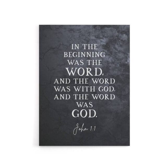 "Artery8 John 1 The Word Was God Christian Bible Quote Canvas Wall Art Print in Grey - Size: W24"" x H32""" - image 1