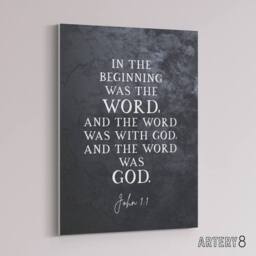 "Artery8 John 1 The Word Was God Christian Bible Quote Canvas Wall Art Print in Grey - Size: W24"" x H32""" - thumbnail 2