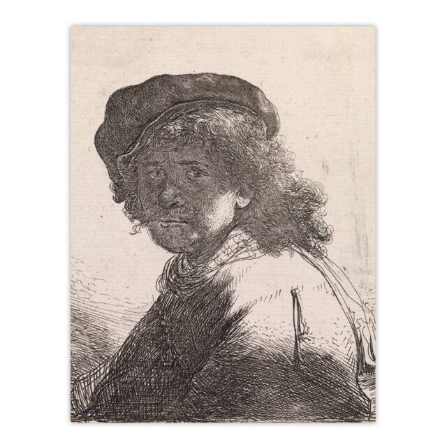 "Artery8 Self portrait in a cap & scarf Rembrandt Wall Art Poster Print in White - Size: W24"" x H32""" - image 1