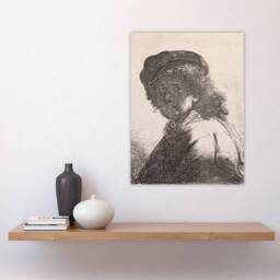 "Artery8 Self portrait in a cap & scarf Rembrandt Wall Art Poster Print in White - Size: W24"" x H32""" - thumbnail 4