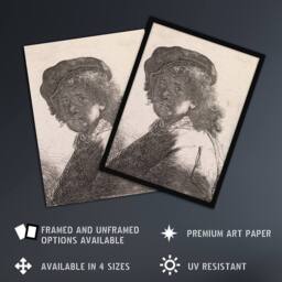 "Artery8 Self portrait in a cap & scarf Rembrandt Wall Art Poster Print in White - Size: W24"" x H32""" - thumbnail 2
