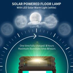 OUTSUNNY Solar Floor Lamp with Auto On/Off LED Lights for Porch, Yard in Brown - thumbnail 5