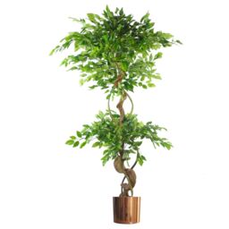 Leaf 150cm Twisted Trunk Artificial Japanese Fruticosa Ficus Tree Copper Planter in Green - thumbnail 1