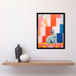 "Artery8 Wall Art Print Fat White Rabbit Bold Pop Art Colourful Conceptual Modern Artwork Art Framed in Black - Size: W12"" x H16""" - thumbnail 2