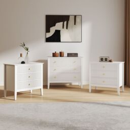 Melody Maison Wide 3 Drawer Chest Of Drawers & Pair Of Large Bedside Tables - Hales White Range - thumbnail 4