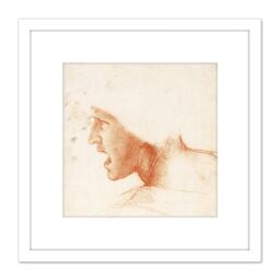 Artery8 Da Vinci Study Warriors Head Battle Anghiari Sketch 8X8 Inch Square Wooden Framed Wall Art Print Picture with Mount in White - thumbnail 1
