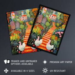 Artery8 Wall Art Print Lush Garden Path with Hens & Colourful Blooms Framed - Size: A4 - thumbnail 2