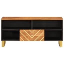 Berkfield Home TV Cabinet Brown & Black 100x33.5x46 cm Solid Wood Mango - thumbnail 4