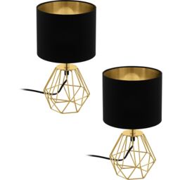 Loops 2 PACK Table Lamp Colour Brass Steel Base Shade Black Gold Fabric E14 1x60W - thumbnail 1