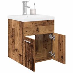 Berkfield Home Sink Cabinet with Built-in Basin & Faucet Old Wood in Brown - thumbnail 1
