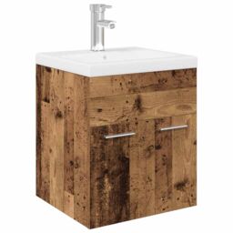 Berkfield Home Sink Cabinet with Built-in Basin & Faucet Old Wood in Brown - thumbnail 2