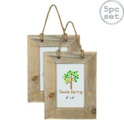 "Nicola Spring Rustic Hearts Hanging Photo Frames - 6 x 4"" - Natural - Pack of 5"