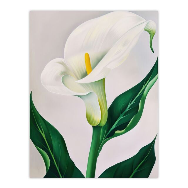 "Artery8 Classic White Lily Painting Modern Single Flower Wall Art Print - Size: W24"" x H32""" - image 1