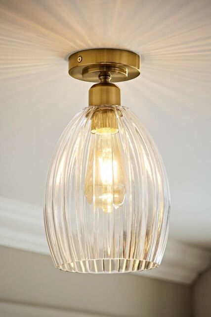 ValueLights Cheltenham Clear Ribbed Glass Dome Flush Ceiling Light in Gold - image 1