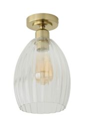 ValueLights Cheltenham Clear Ribbed Glass Dome Flush Ceiling Light in Gold - thumbnail 6