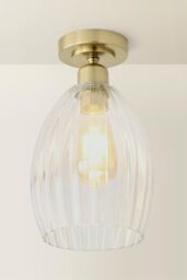 ValueLights Cheltenham Clear Ribbed Glass Dome Flush Ceiling Light in Gold - thumbnail 3