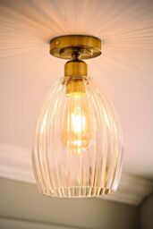 ValueLights Cheltenham Clear Ribbed Glass Dome Flush Ceiling Light in Gold - thumbnail 2