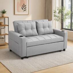 STILVORA Two-Seater Pull-Out Sofa Bed in Grey - thumbnail 1