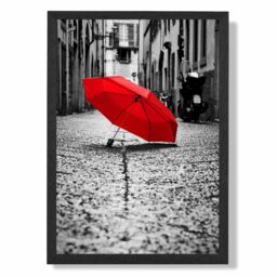 ARTZE Red Umbrella in Paris Street Fashion Photo Framed Print SIZE: A4 with Oak Frame in Black