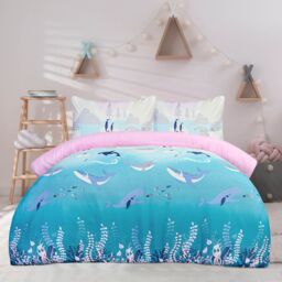 Smart Living Fun & Cosy Kids' Duvet Cover with Pillowcase & Fitted Sheet Complete Set in Lilac - Size: Double - thumbnail 1