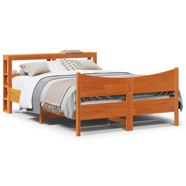 Berkfield Home Bed Frame with Headboard Wax Brown 120x200 cm Solid Wood Pine - Size: Small Double - image 1