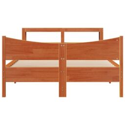 Berkfield Home Bed Frame with Headboard Wax Brown 120x200 cm Solid Wood Pine - Size: Small Double - thumbnail 4