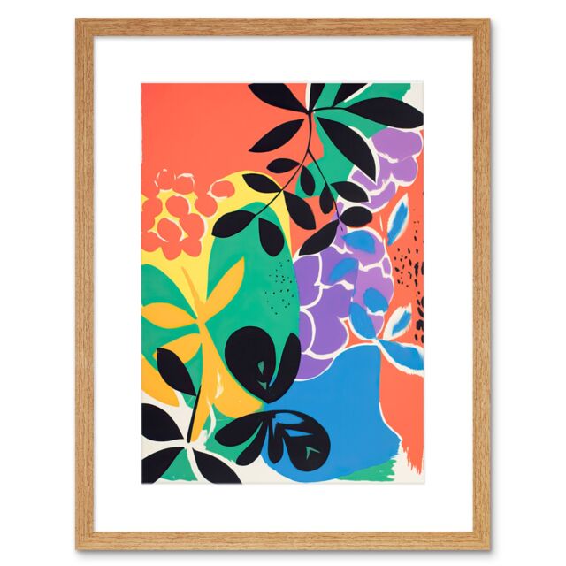 "Artery8 Wall Art Print Henri Matisse Inspired Plant Shapes Acrylic Painting Abstract Bright Colourful Artwork Framed 9X7 Inch - Size: W7"" x H9""" - image 1
