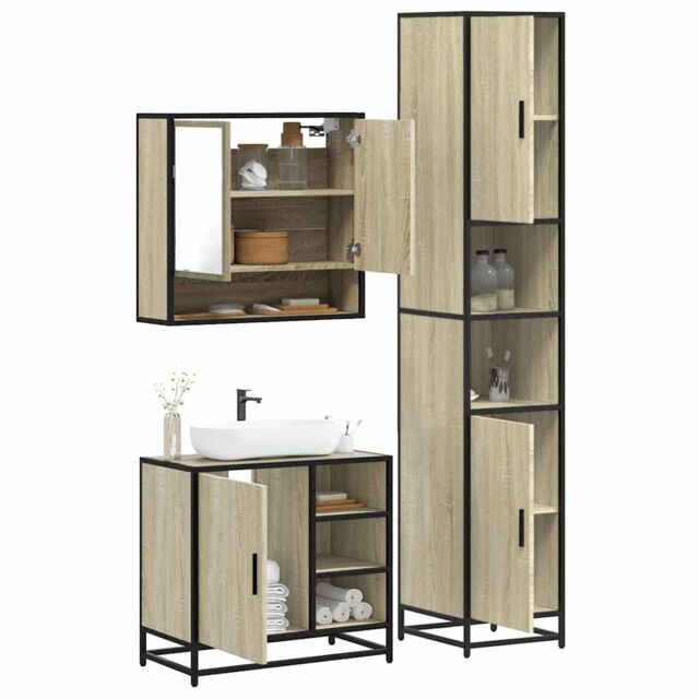 Berkfield Home 3 Piece Bathroom Furniture Set Sonoma Oak Engineered Wood in Brown - image 1