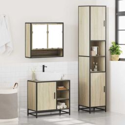 Berkfield Home 3 Piece Bathroom Furniture Set Sonoma Oak Engineered Wood in Brown - thumbnail 4