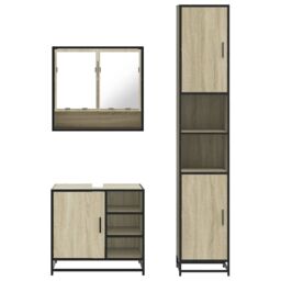 Berkfield Home 3 Piece Bathroom Furniture Set Sonoma Oak Engineered Wood in Brown - thumbnail 5