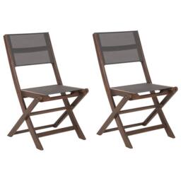 Wyld and Coco Set of 2 Folding Outdoor Garden Chairs Dark Acacia Wood Grey PVC in Brown - thumbnail 2