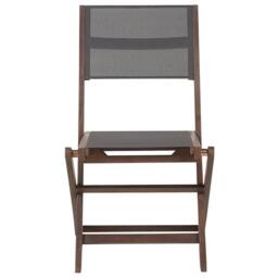 Wyld and Coco Set of 2 Folding Outdoor Garden Chairs Dark Acacia Wood Grey PVC in Brown - thumbnail 5