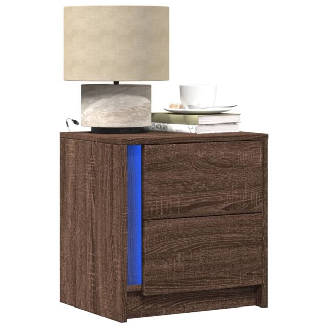 Berkfield Home Bedside Cabinet with LED Lights Brown Oak Engineered Wood - image 1