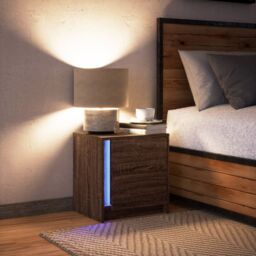 Berkfield Home Bedside Cabinet with LED Lights Brown Oak Engineered Wood - thumbnail 5