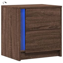 Berkfield Home Bedside Cabinet with LED Lights Brown Oak Engineered Wood - thumbnail 3