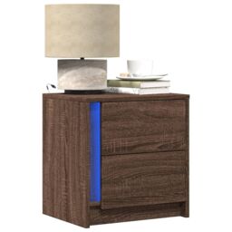 Berkfield Home Bedside Cabinet with LED Lights Brown Oak Engineered Wood - thumbnail 1