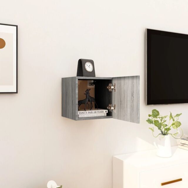 Berkfield Home Wall Mounted TV Cabinet Grey Sonoma 30.5x30x30 cm - image 1